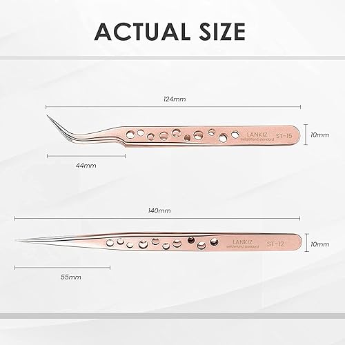 Miniatura 3 de LANKIZ Pinzas de extensión de pestañas de acero inoxidable, rectas y curvas, juego de 2 pinzas para pestañas profesionales de extensión de pestañas,