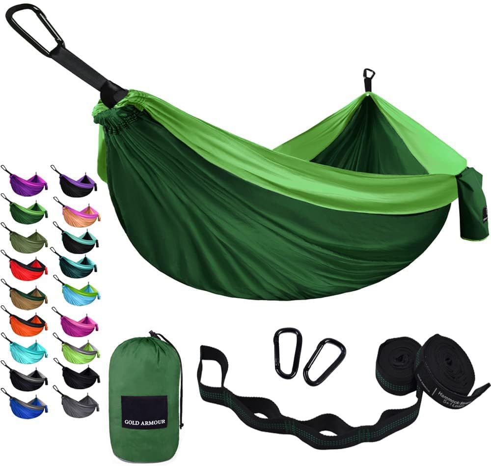 Gold Armour Camping Hammock - Portable Hammock Single Hammock Camping Accessories Gear for Outdoor Indoor Adult Kids, USA Based Brand (Green)
