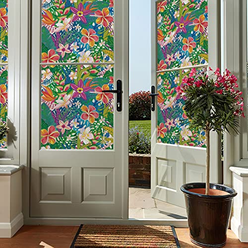 Jiffdiff 78.7" X 17.3" Window Film Window Privacy Film Stained Static Cling Glass Film Decorative Boho Tropical Frosted Glass Window Sticker Bathroom Window Coverings No Glue #TOP5