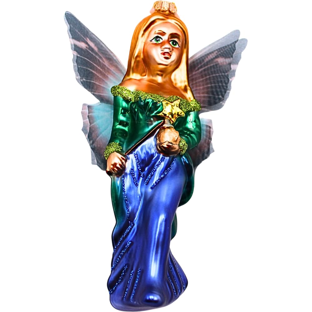 Dekohelden24 Lauschaer Lauscha Christmas Tree Decoration Bauble Glass Bauble Fairy Glass Decoration Fairy in Blue/Green L x W x H 4 x 4 x 15 cm