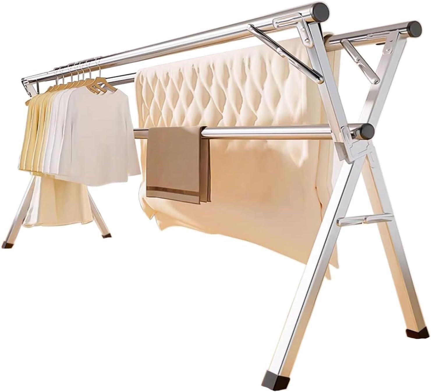 Heavy Duty Stainless Steel Foldable Clothes Drying Rack with Windproof Hooks, Retractable & Space-Saving, 78.7in(63.0in)