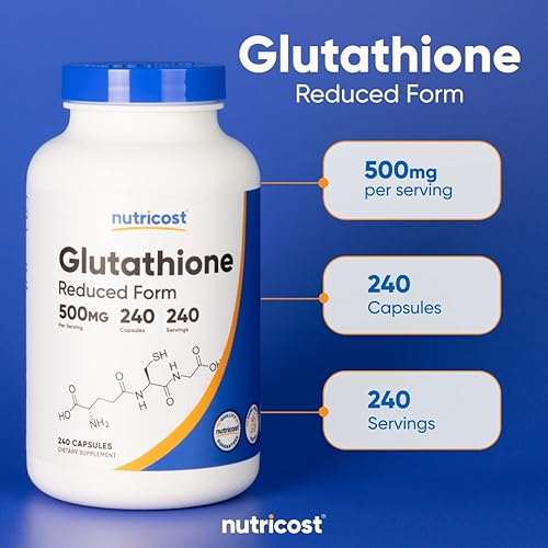 Miniatura 6 de Nutricost Cápsulas de glutatión 500 mg, 240 cápsulas, sin gluten, sin OMG