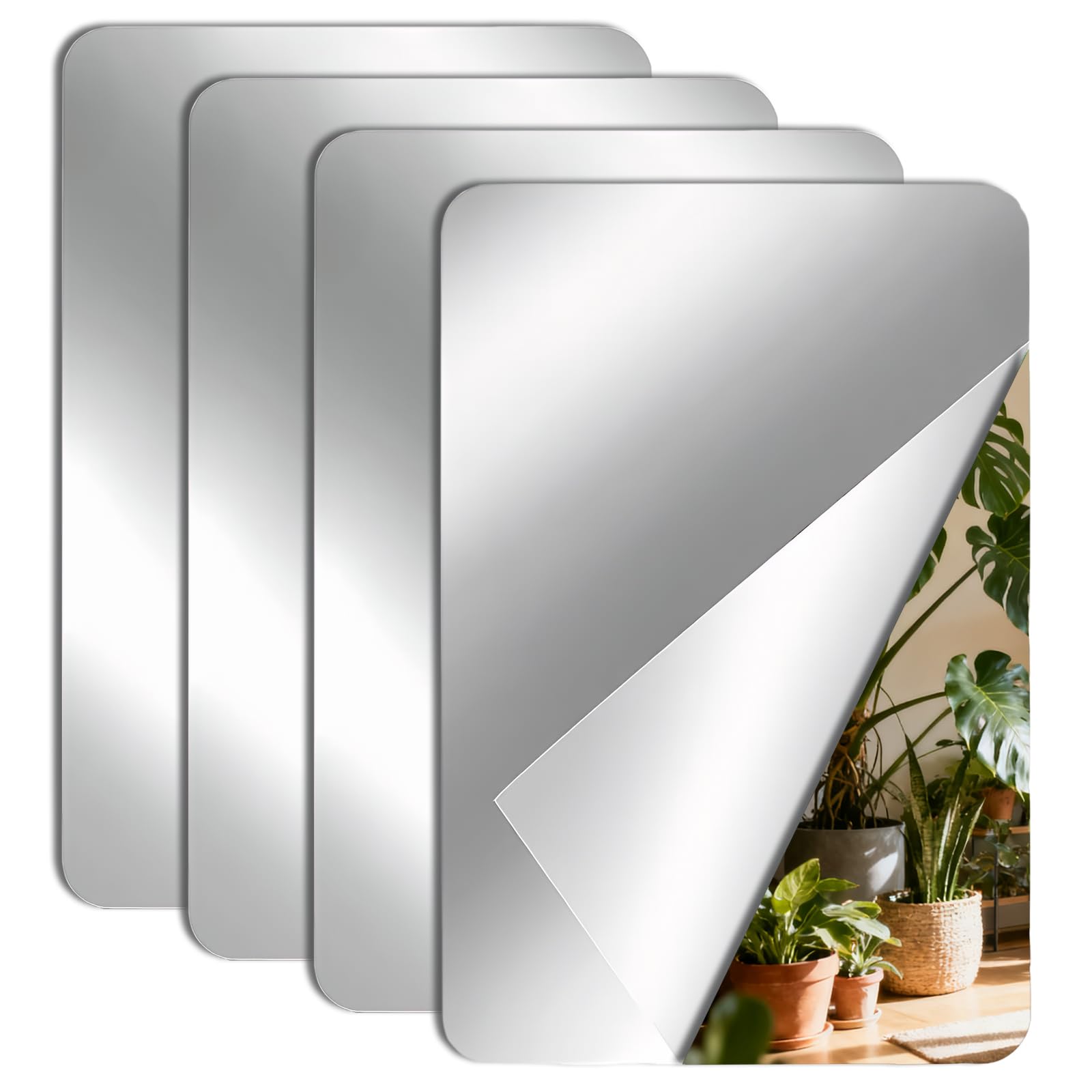 HEUIOP 4 PCS Mirror Stickers, 20 X 30 Cm Stick on Mirrors for Walls, Tile Stickers Acrylic for Home Bathroom, Door