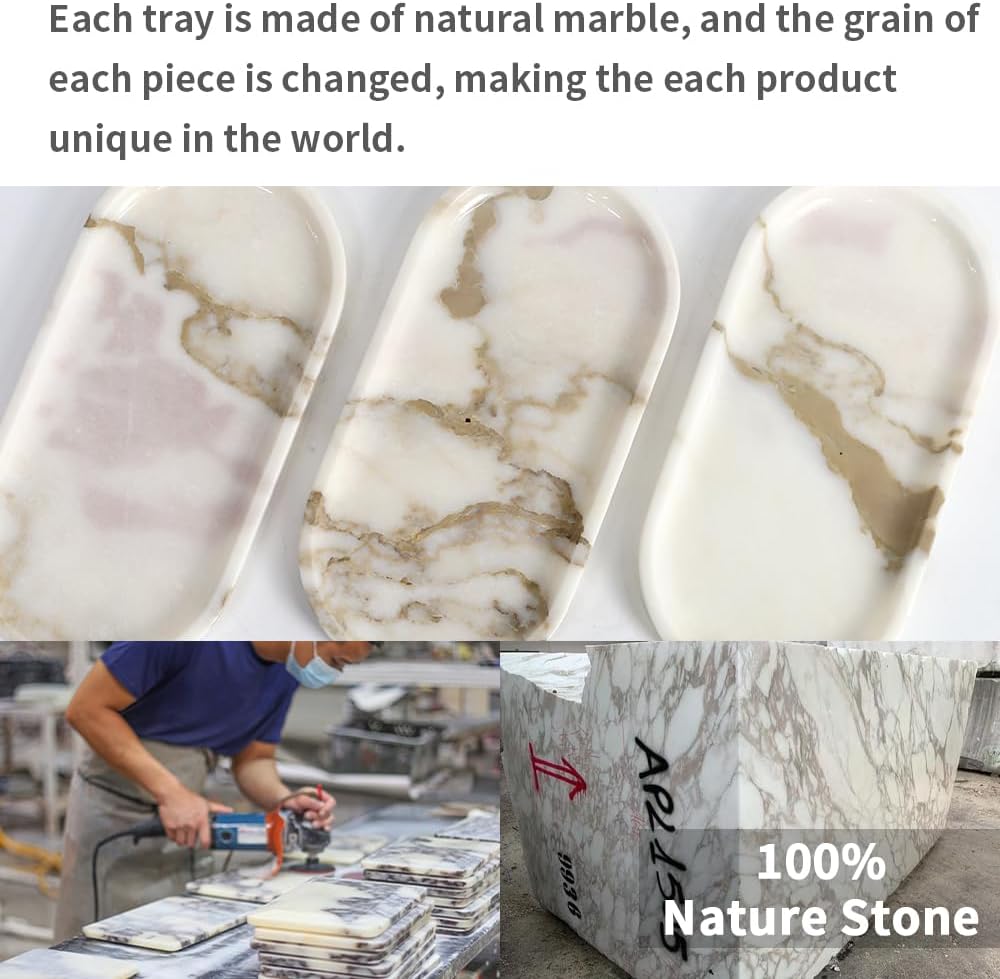 Natural Marble Tray for Vanity Countertop, Oval Marble Dish for Coffee Table, Food, Fruit, Paper Cup, Cake Display, Decorative Tray for Jewelry Perfume, Cosmetics (Calacatta Gold 11"x5"x0.7")