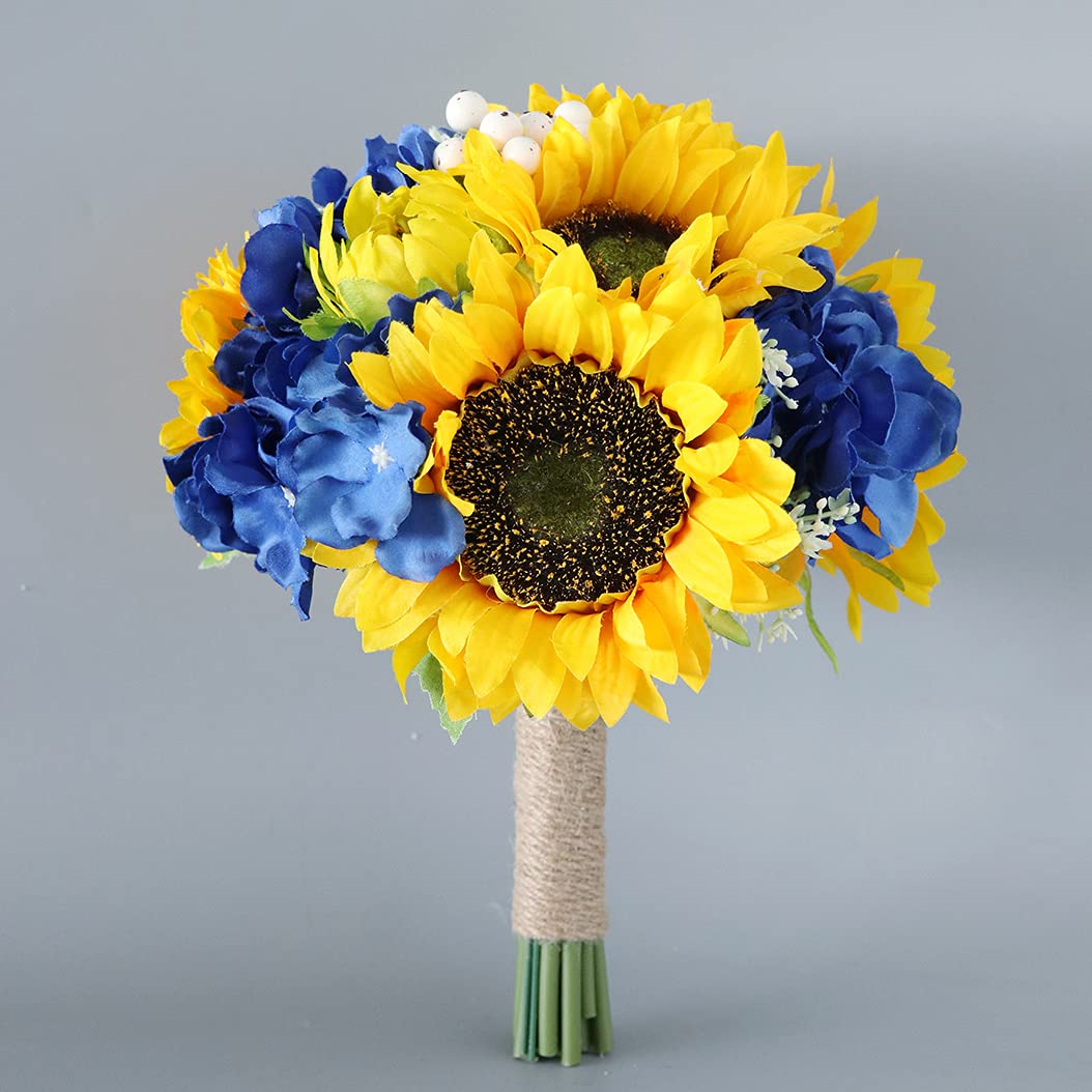 Bouquet Da Sposa A Goccia Con Girasoli Artificiali – Fiori In Seta, Manico In Iuta, 45x25 Cm - 2