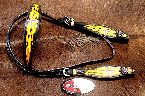 ProRider Horse Show Bridle Western Leather Headstall Tack Pink Carved Painted 76165HB