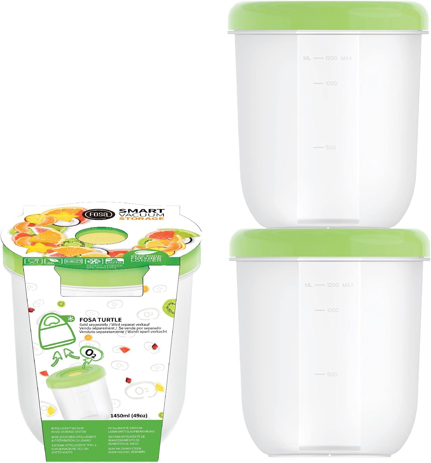 FOSAvacuum container, microwavable with lid 49oz, 2pcs set (vacuum unit not included)