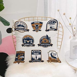 Purer Weicher Kissenbezug Kissenhülle Set,Jagd-Dekor, Schild Icons Set Jagd Sportverein Embleme und Et,Sofakissen Lendenki...