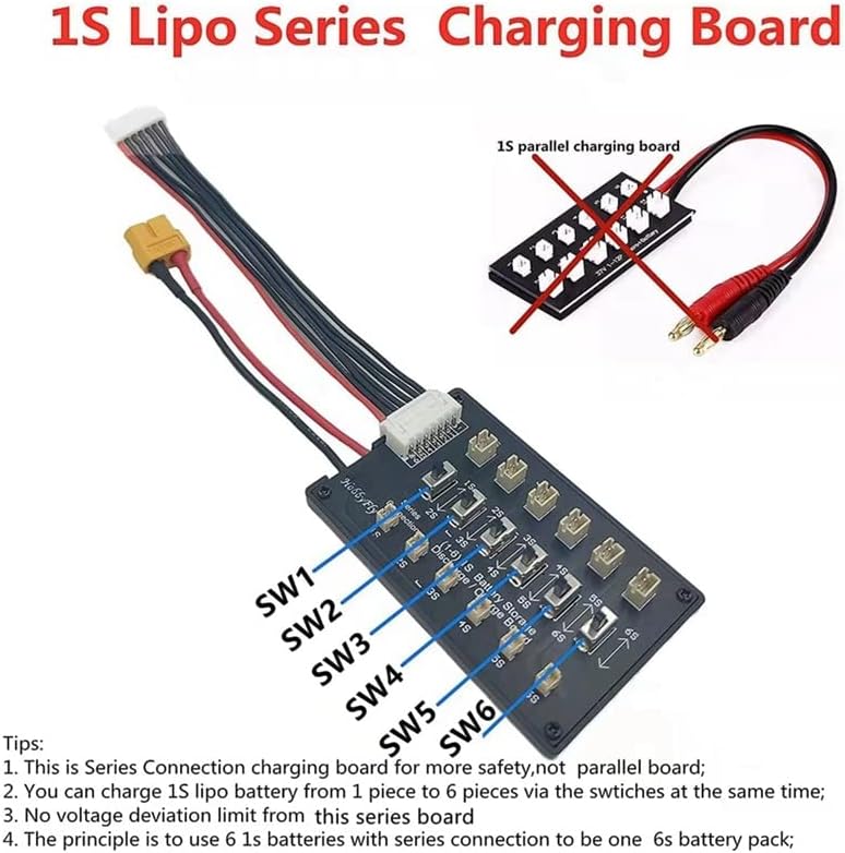 Placa de recarga Serie 1S Lipo/Li Ion/Lihv/Lifebattery con Cable de equilibrio 6S y enchufe Banana de 4,0 Mm a Cable Macho XT60| | - - (Color: Black)