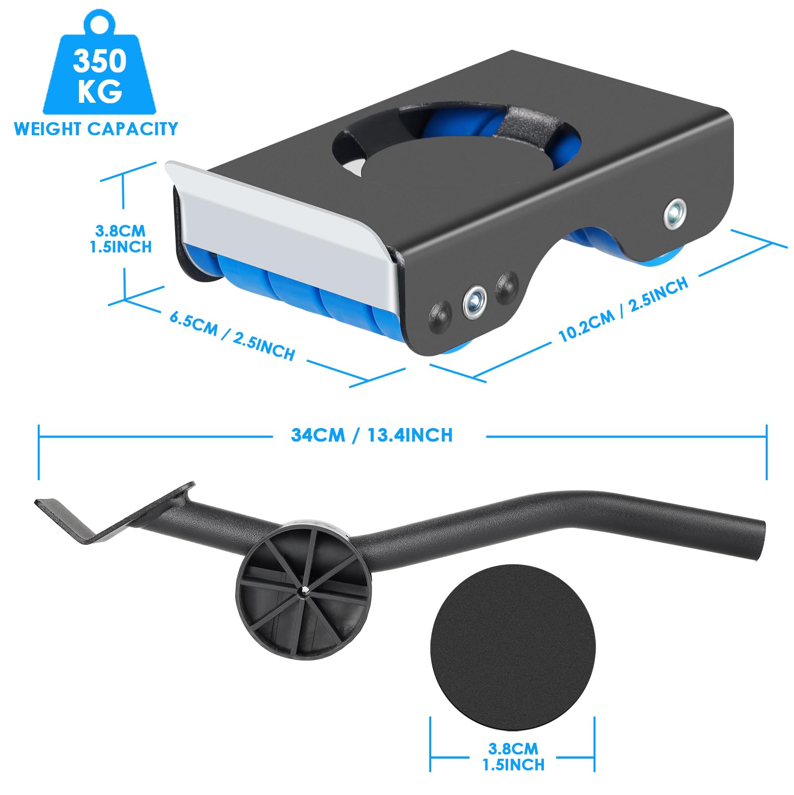 Esilihom Furniture Sliders with Wheels,Heavy Duty Transport Roller Set, 4 Metal Sliders and Pry Bar - Image 2
