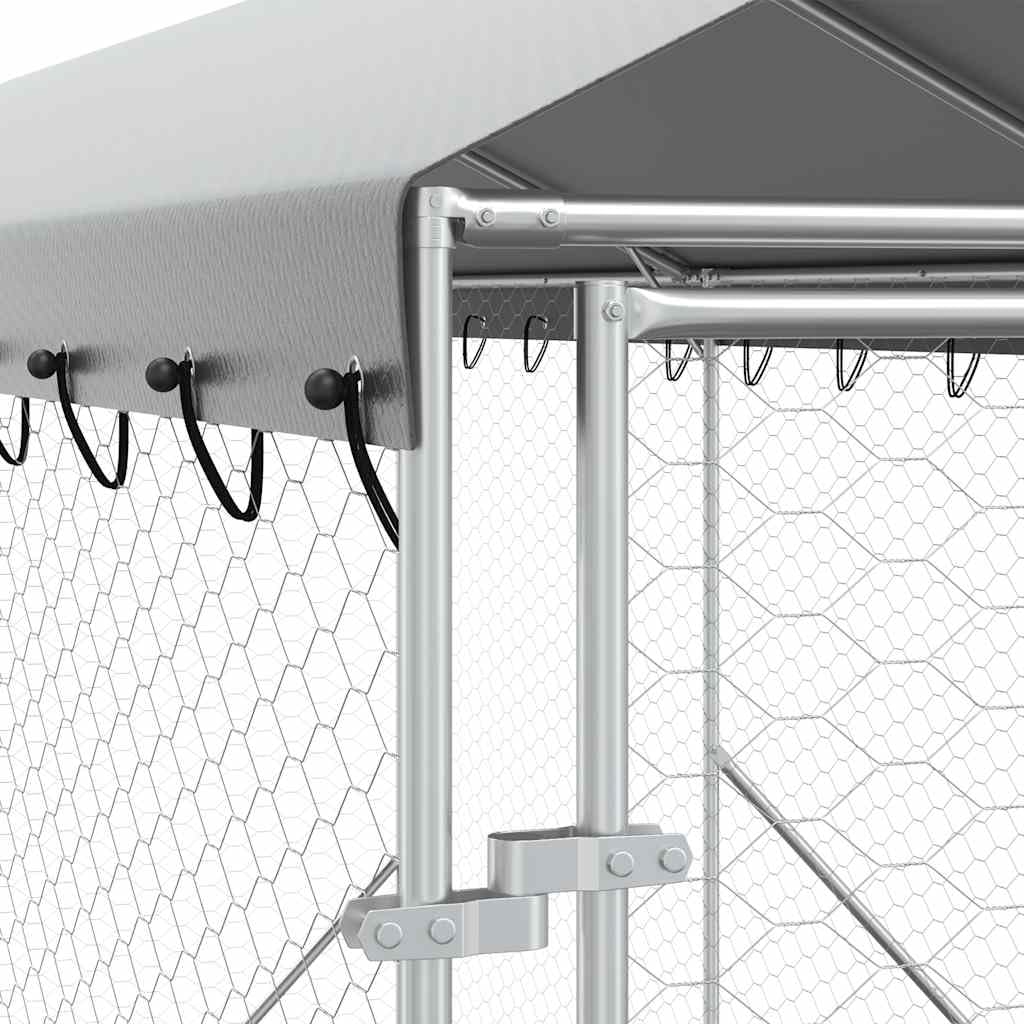 Perrera para perros con techo de acero galvanizado plateado, 2 x 10 x 2,5 m, resistente a la intemperie, plegable, con puerta con cierre, ideal para cachorros, jardín, camping, terraza y