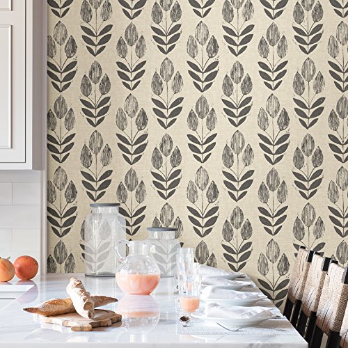 Nuwallpaper Nu2459 Folk Tulip Peel & Stick Wallpaper, Neutral #TOP1