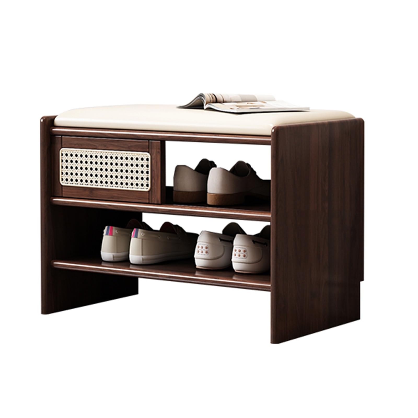 Banc d'entrée compact en noyer pour un salon et une chambre rangés