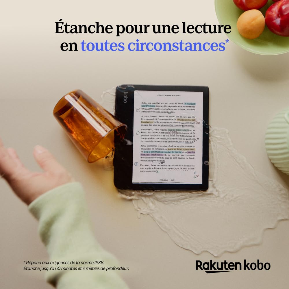 Kobo Libra Colour Black | Liseuse eBook Couleur | Écran Couleur E Ink Kaleido™ 3 sans Reflets de 7" | Option Mode Sombre | Étanche | Livres Audio | 32 Go de Stockage | Noir