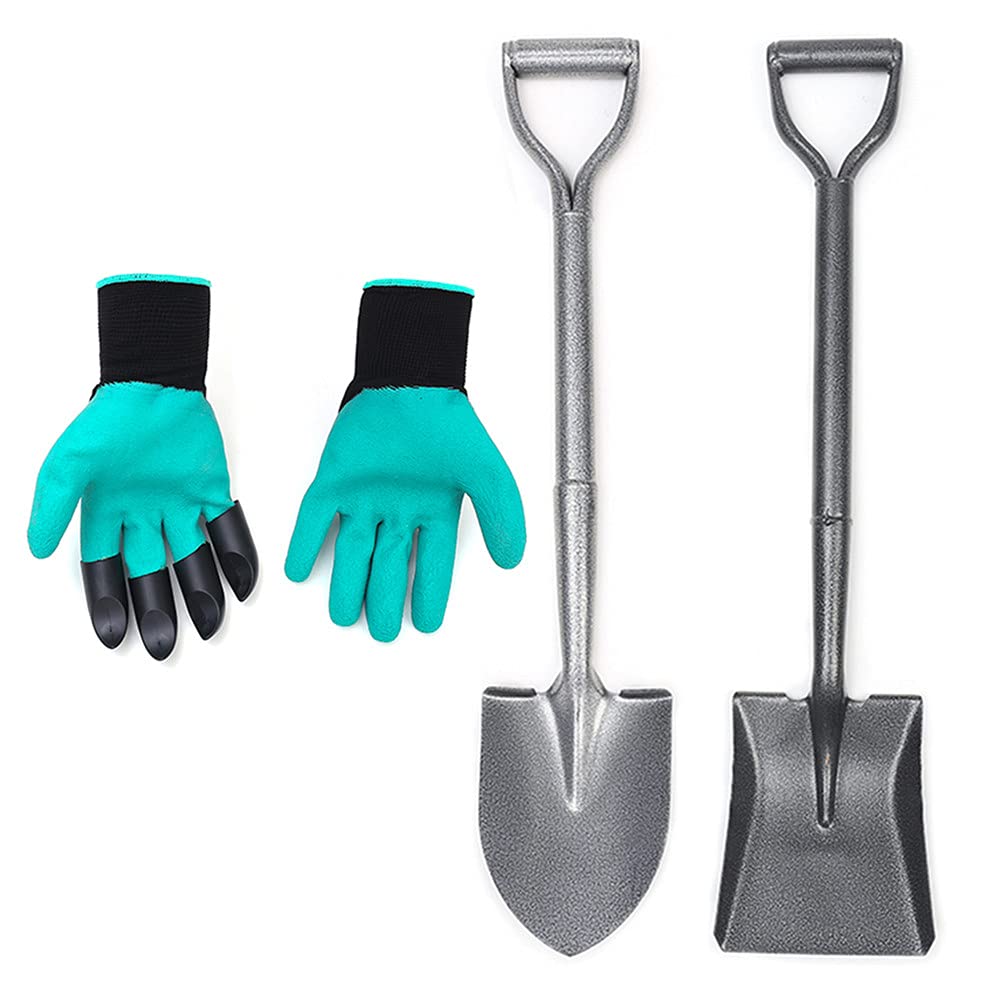 ChengHao 2 Pcs Handle Mini Spade with Shovels for Digging - All Metal Square Point Shovel - Steel Shovel Straight Spade（wh000007）