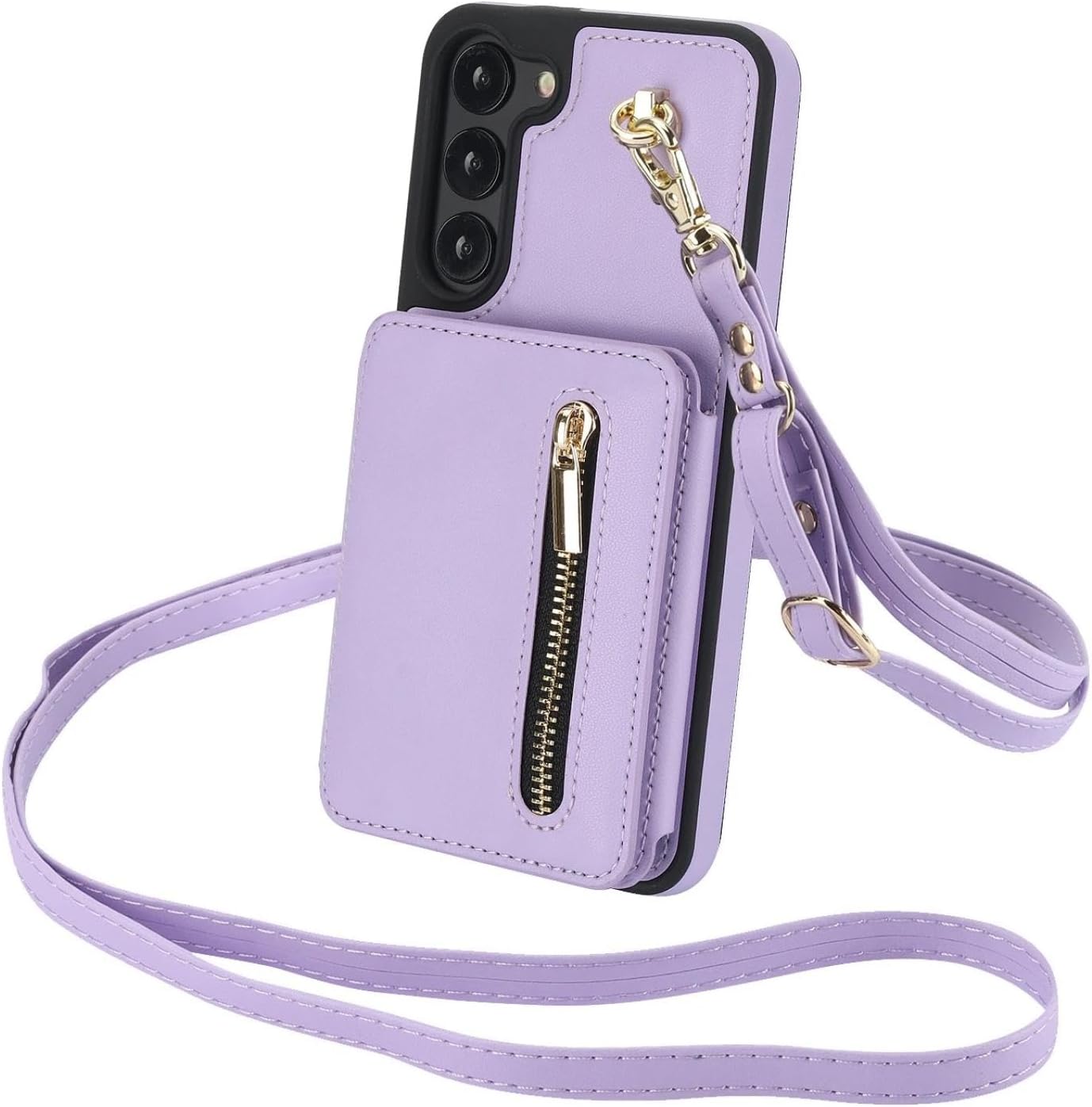 Case for Samsung S23Ultra Crossbody Lanyard Zipper Cards Kickstand Bag Pocket Purse Cover(for Samsung S23Ultra/Rose Gold)