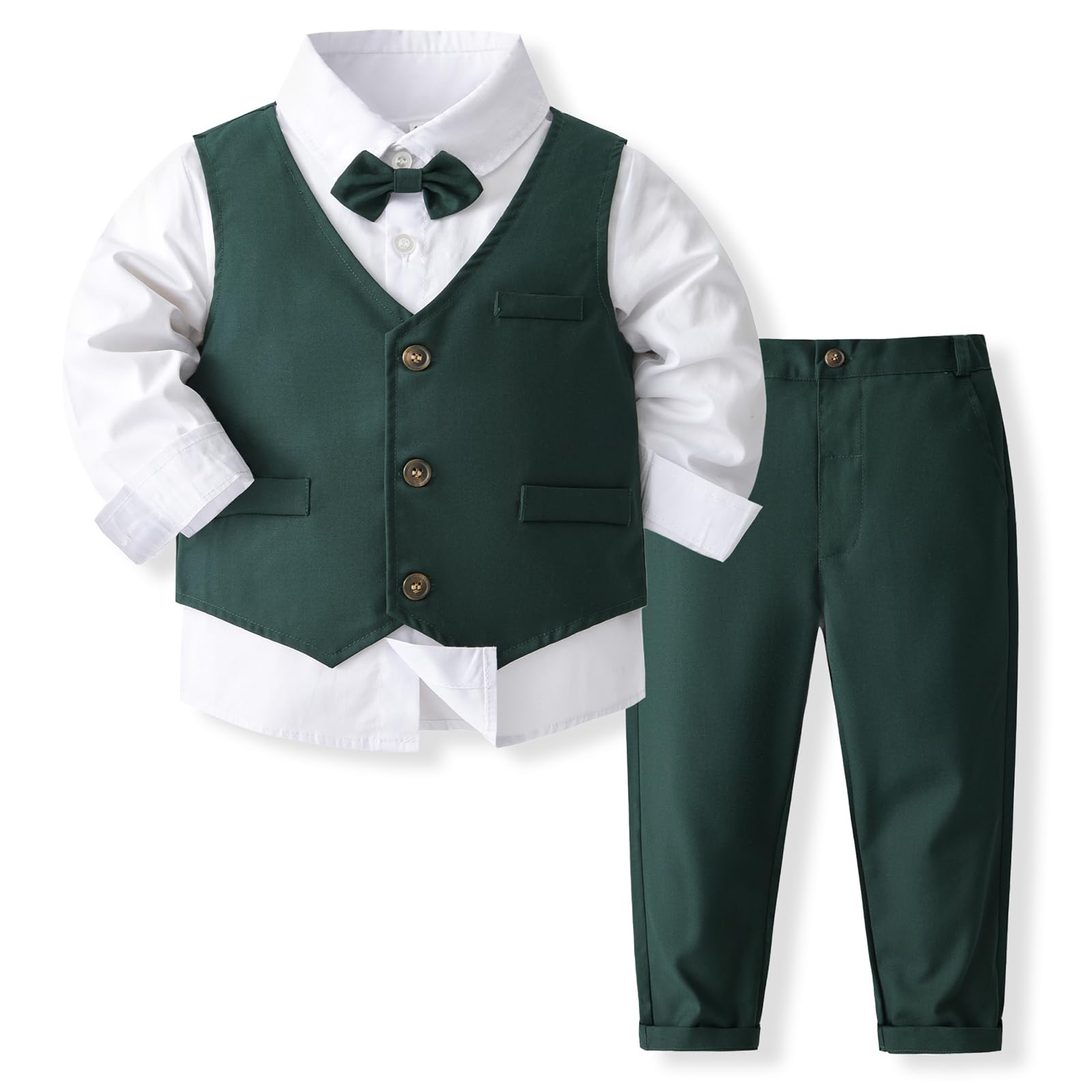 Volunboy Baby Jungen Anzug Kleinkind formelles Outfit Kinder 3-teilig Weste Gentleman Kleidung Langarm Shirt und Hose Set