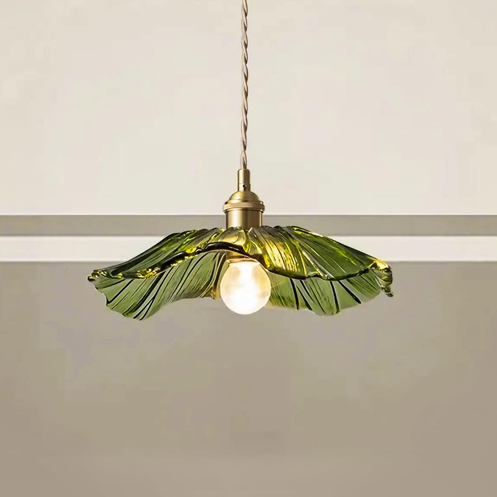 NOKTAI Luminaire Suspension Dôme en Verre Transparent Vintage Industrielle, E27 Plafonnier avec fini en laiton poli Lustre, Suspension Lampe de Salle à Manger Cuisine Salon Chambre green