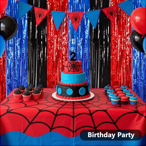 BEISHIDA 3Pcs Red Blue Black Door Streamers Backdrop Foil Fringe Tinsel Curtains Backdrops for Spider Theme Birthday Party Supplies (3.28 ft x 6.56 ft) by BEISHIDA - Used condition - Image 4