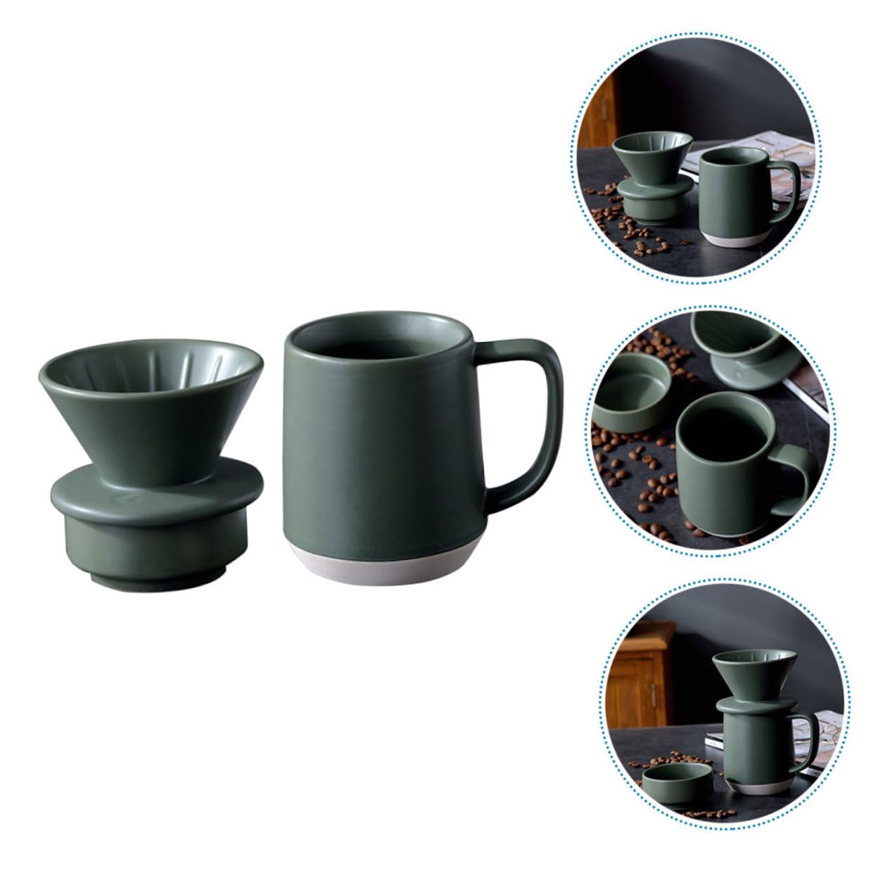 KOMBIUDA Keramik Kaffeefilterbecher und Milchbecher mit Praktischem Handfilter Tragbar und Stilvoll für Zuhause und Büro Keramischer Handfilterbecher