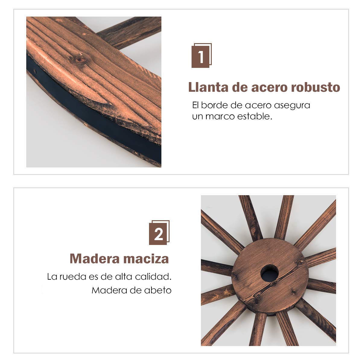 COSTWAY Rueda de Carro de Madera con Diámetro de 76 Centímetros para Hogar Jardín Decoración Marrón