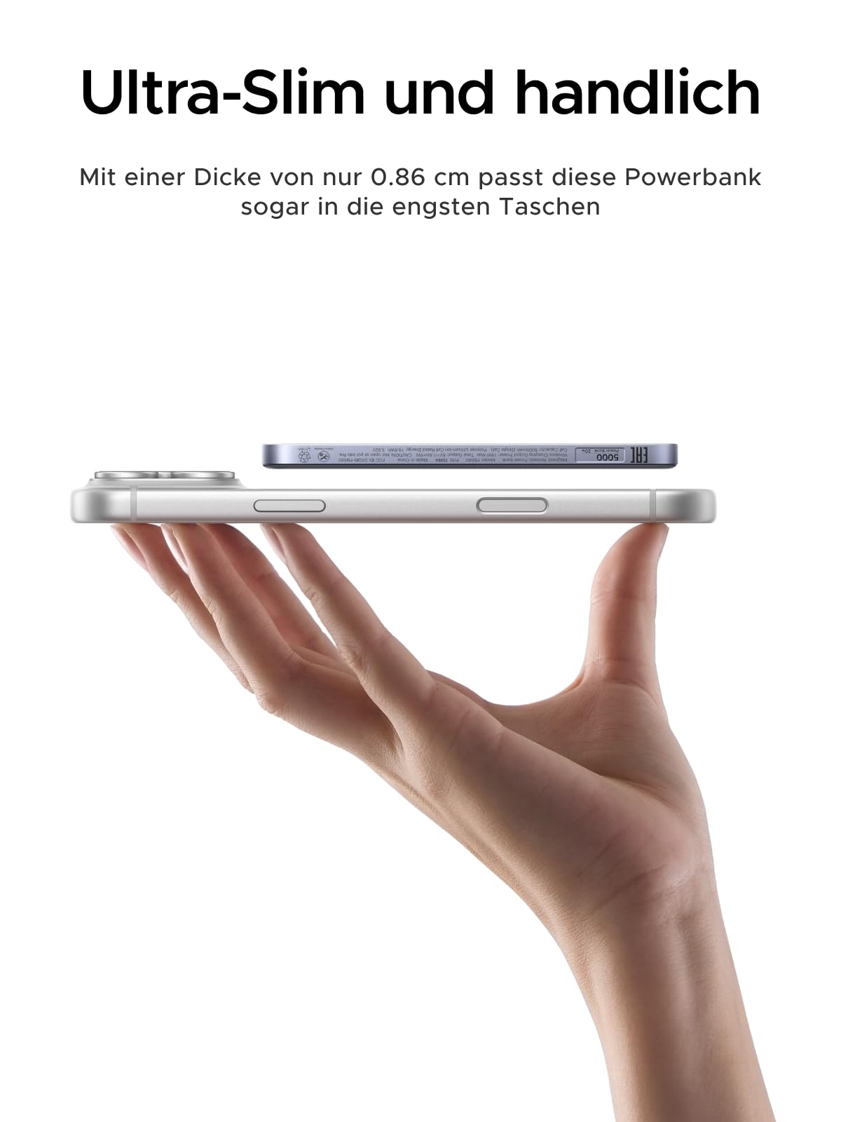 UGREEN MagFlow Air Ultra Slim Powerbank Magsafe 5000mAh Qi2 15W, (Grau) | Ultra Slim 0.86cm(127g), Qi2 Zertifiziert, PD 20W, Hochwertige ATL-Zellen, für iPhone 17, für Reisen und den Weg zur Arbeit