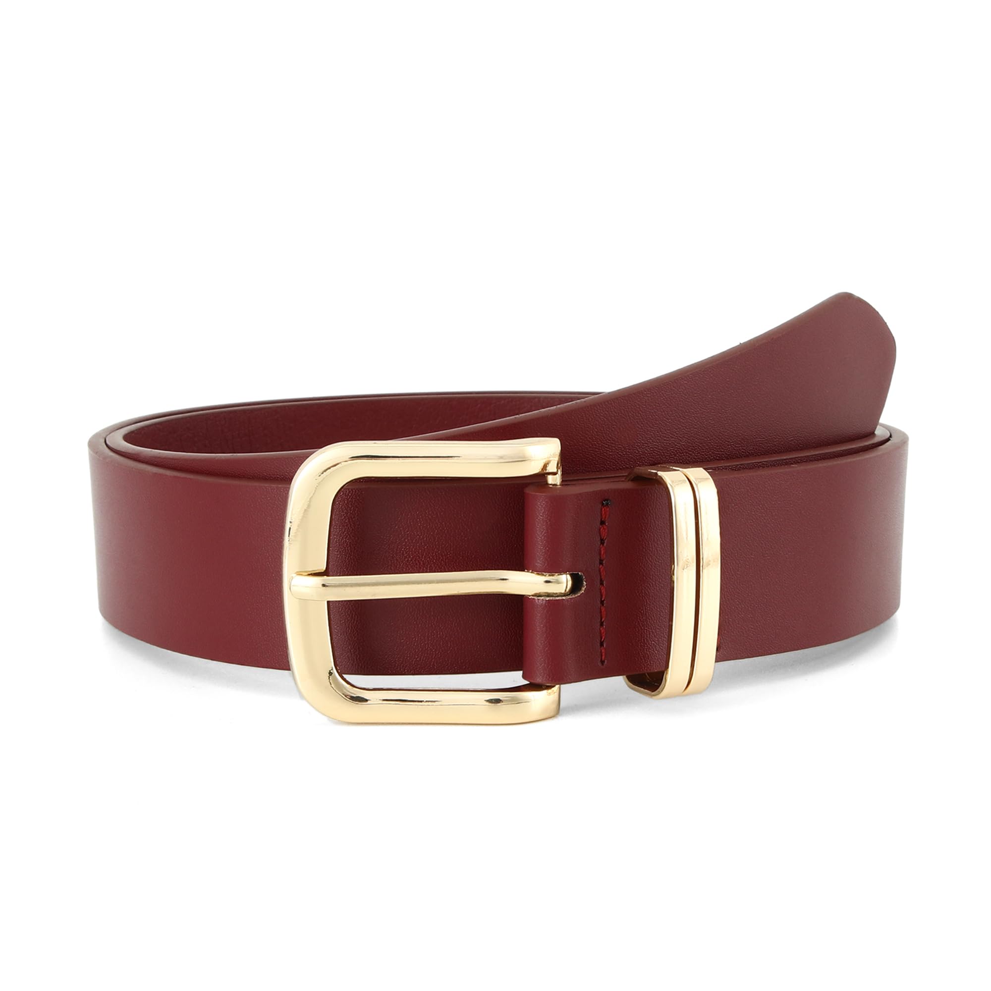 Earnda Women's Leather Belts for Jeans Dresses, Gold Buckle Casual Ladies Waist Belt 1.30" Width