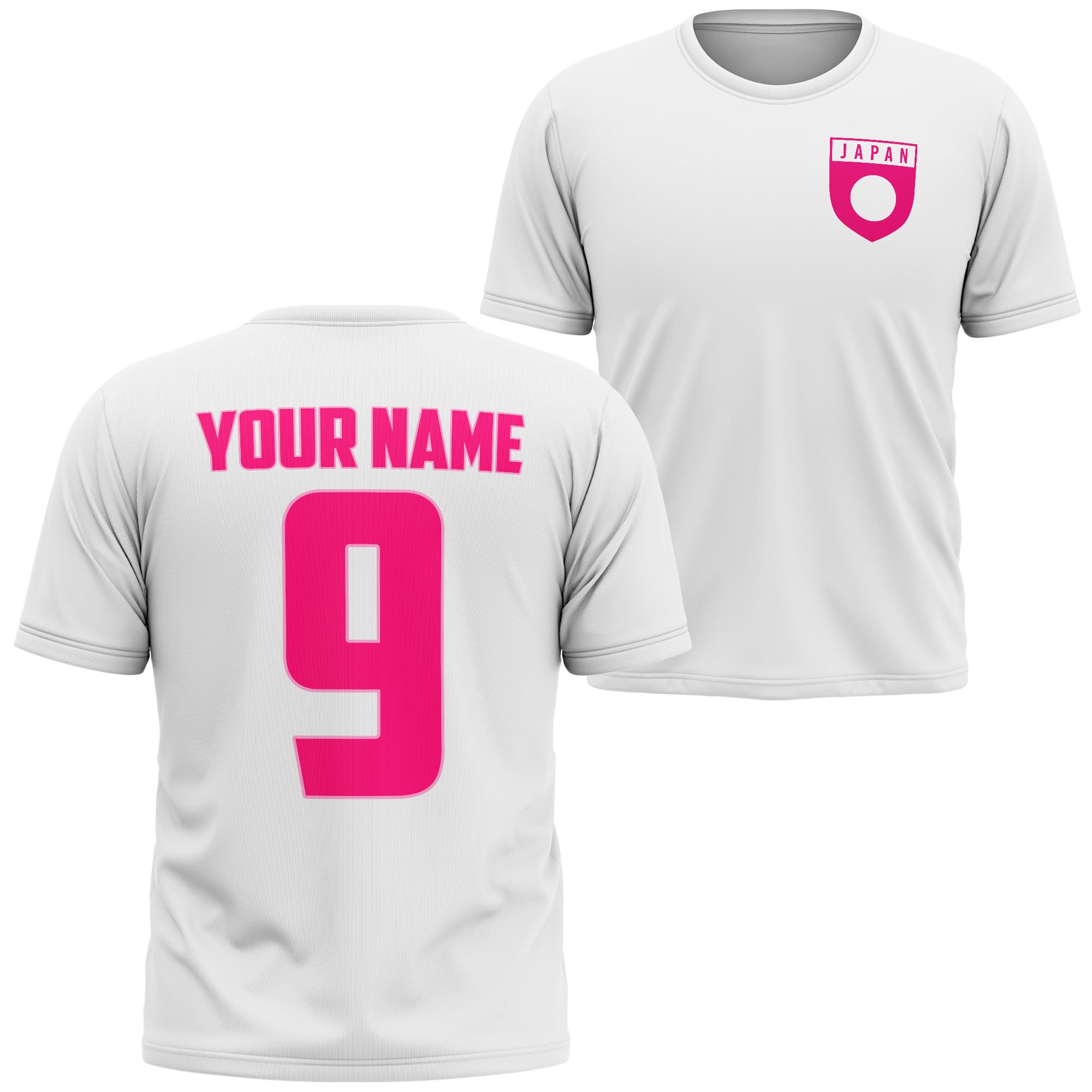 Personalised Japan Girls T Shirt - Pink Japan Custom Name Number Kids Football Supporter Tee, 7-8 Years, White