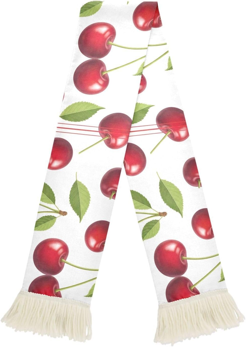 CHIFIGNO Red Cherry White Quick Dry Absorbent Sweat Scarf for Sports Fans, Soft Polyester Soccer Scarf with Fringe for Cheering and Games