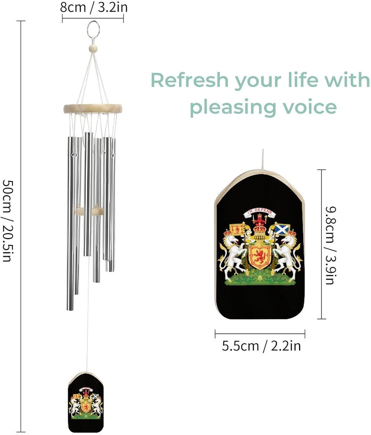 Coat Arms of Kingdom of Scotland Wooden Wind Chimes Deep Tone Memorial Windchime for Outside Garden Home Decoration
