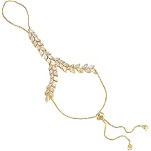 Cubic Zirconia Statement Ring Bracelet for Women,Adjustable Bohemian Slave Bracelet Hand Chain Ring Jewelry for Women