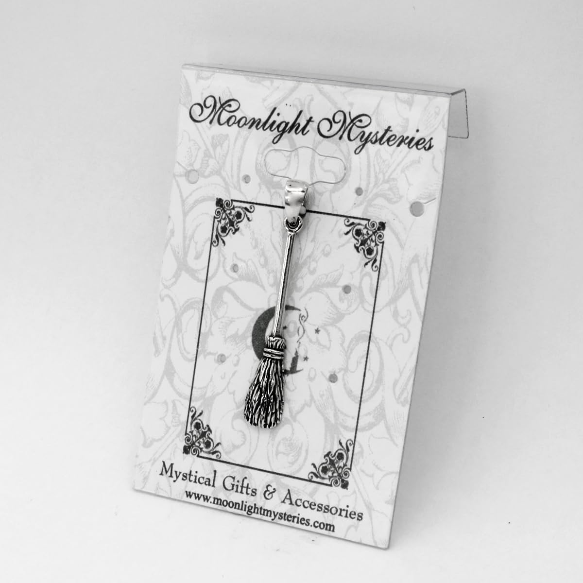 Moonlight Mysteries Witch Broom Pendant - .925 Sterling Silver Besom Wiccan Jewelry - 1.25 Inches Long