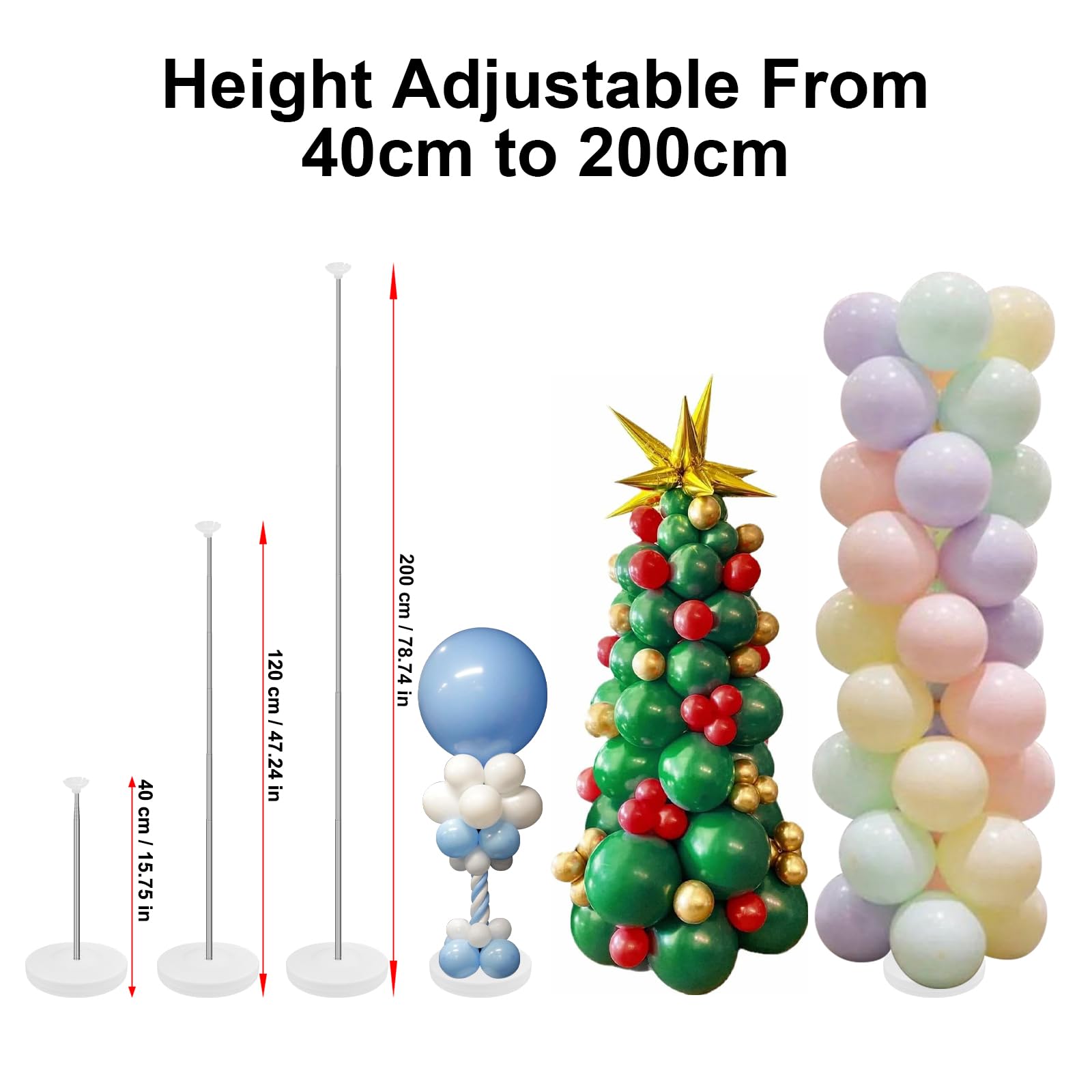 Supporto Colonna Palloncini, 2 Set Kit Supporto Palloncini Rregolabili 40cm - 2m, decorazione per Feste, Matrimoni, Compleanni, Shower Baby