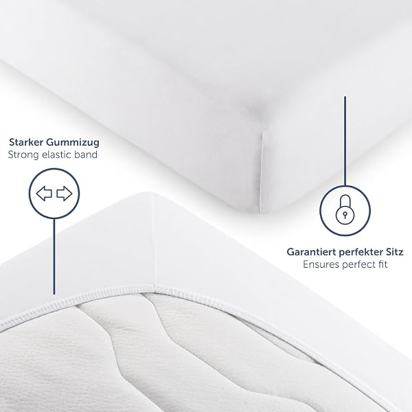 Blumtal® Basics Spannbettlaken Topper 140x200cm Jersey - Bettlaken 140x200cm aus 100% Baumwolle - Oeko-TEX zertifiziertes Spannbetttuch 140x200 - Topper Spannleintuch 140x200 - Betttuch - Weiß - 4