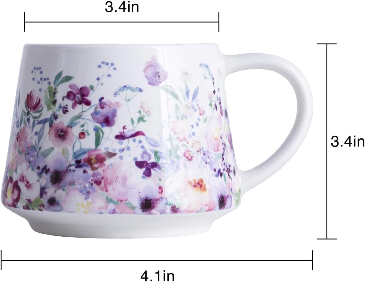 Topadorn Ceramic Coffee Mug 12Oz, Porcelain Coffee Cups With Handle, Microwave & Dishwasher Safe, Pink Flower Art Mug - Image 6