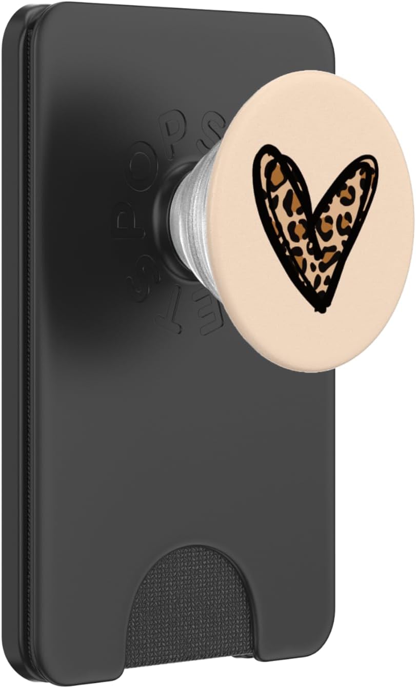Cute Leopard Cheetah Heart Beige Brown Women Girls PopSockets PopWallet for MagSafe