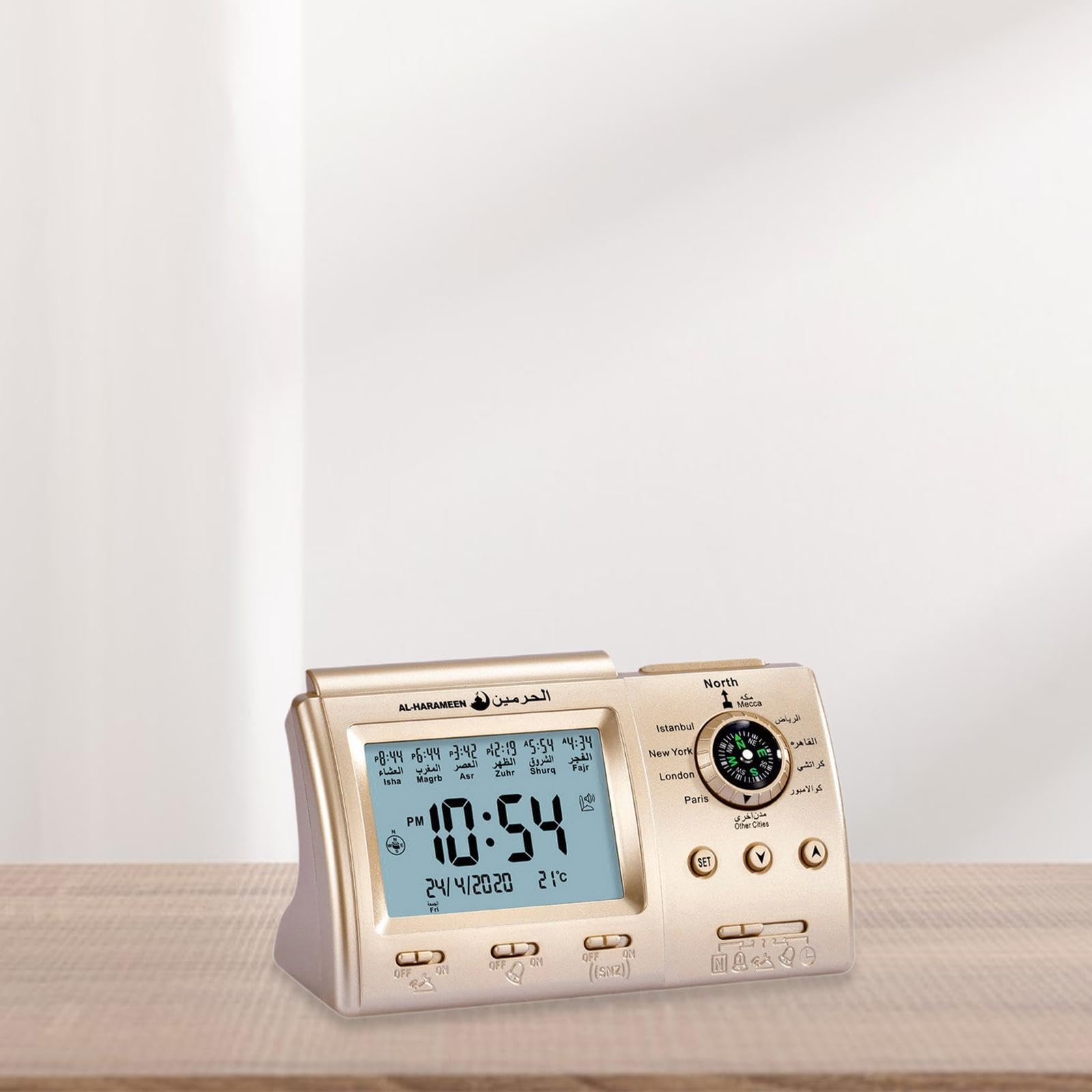 Réveil de prière Musulmane Azan Horloge de Table pour la Maison et Le Bureau, doré
