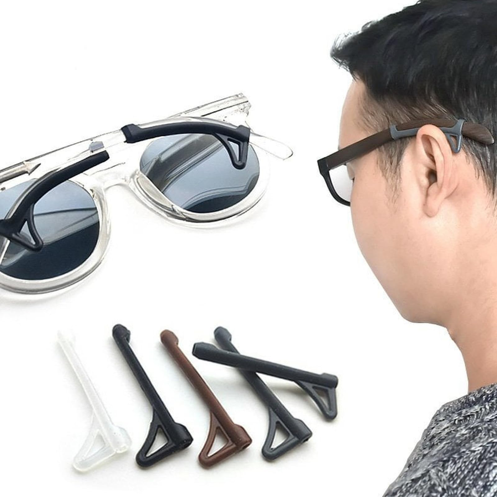 [Pack of 4pcs / 2 Pairs]Upgrade Your Spectacles Reading Eyeglasses Sunglasses Goggles with Anti Slip Silicone Ear Grips Retainer Sleeves with Hook Design for Sports and Daily Use Men|Women|Kids-image-35