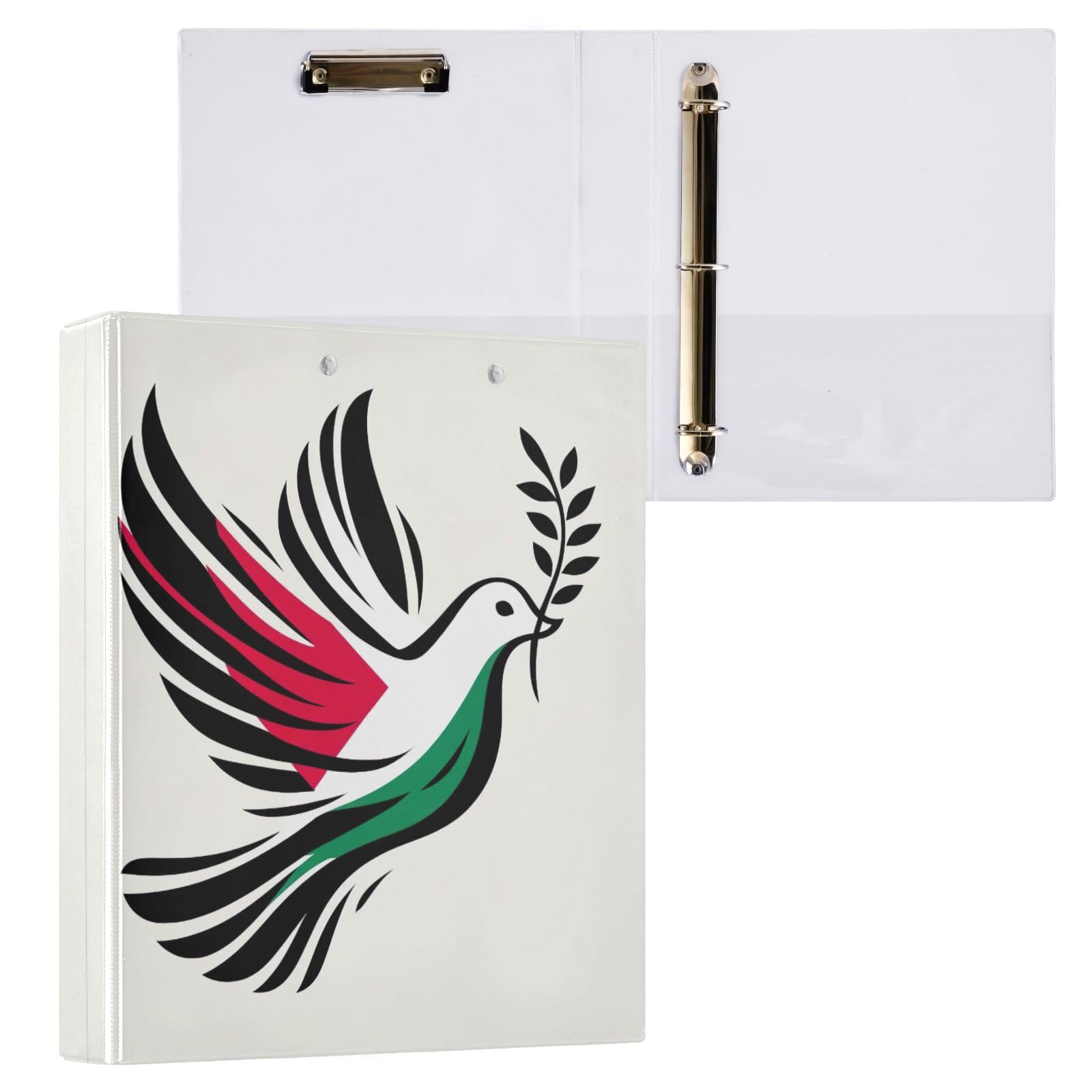Raccoglitore a tre anelli stampato, 3,8 cm, raccoglitore ad anelli a D con tasche, raccoglitore decorativo per scuola, università o ufficio, simbolo della pace, bianco