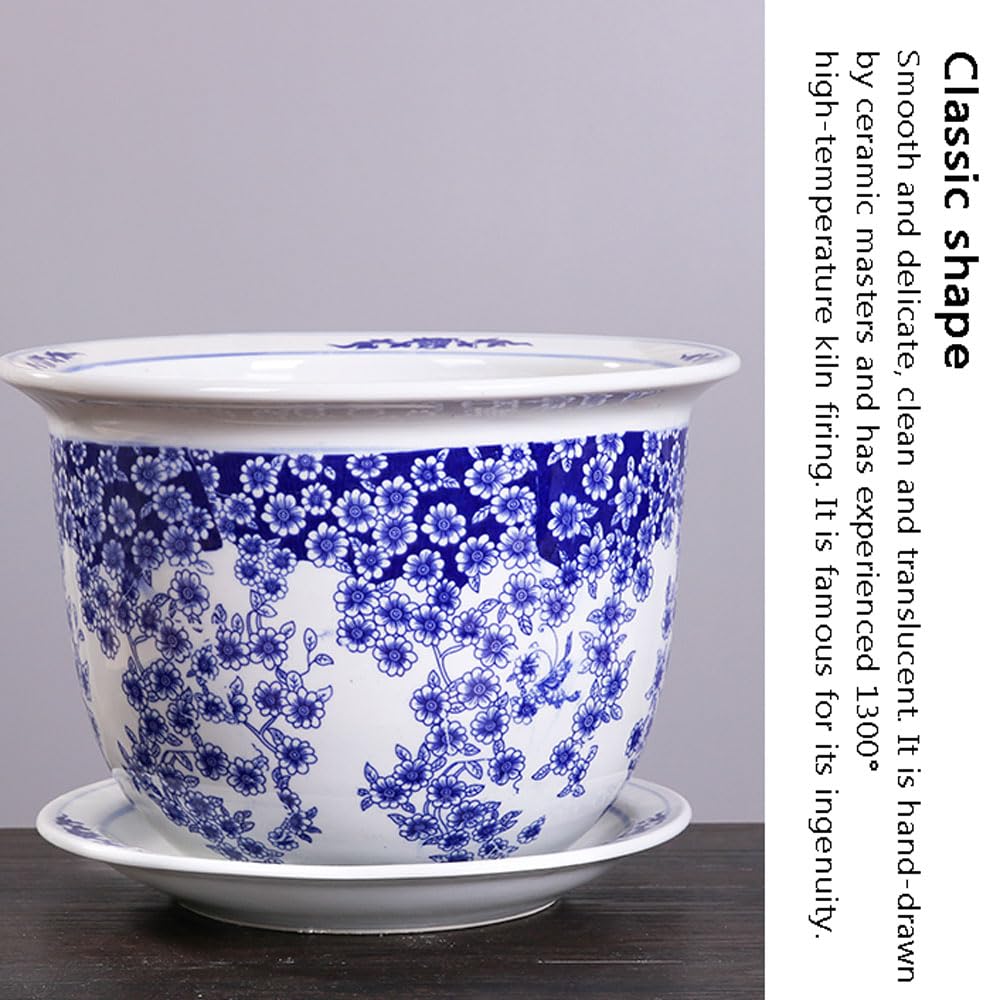 Niebiesko-Biała Porcelanowa Doniczka W Stylu Chinoiserie, Doniczka Ogrodowa Z Otworem Drenażowym Do Roślin Ogrodowych W Pomieszczeniach I Na Zewnątrz