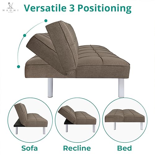 Miniatura 15 de Naomi Home Zoe - Sofá cama futón de piel sintética, moderno sofá cama plegable convertible con patas cromadas, mini sofá pequeño de cuero reclinable