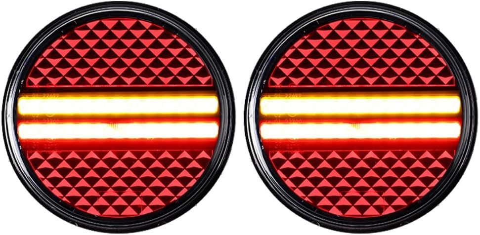 Astra Depot 2pcs 5 5/8" Round 36-LED Red Brake Tail Lights Sequential Amber Turn Signal Lamps 12V-24V Trailer Truck RV UTV UTE Marine Bus Van