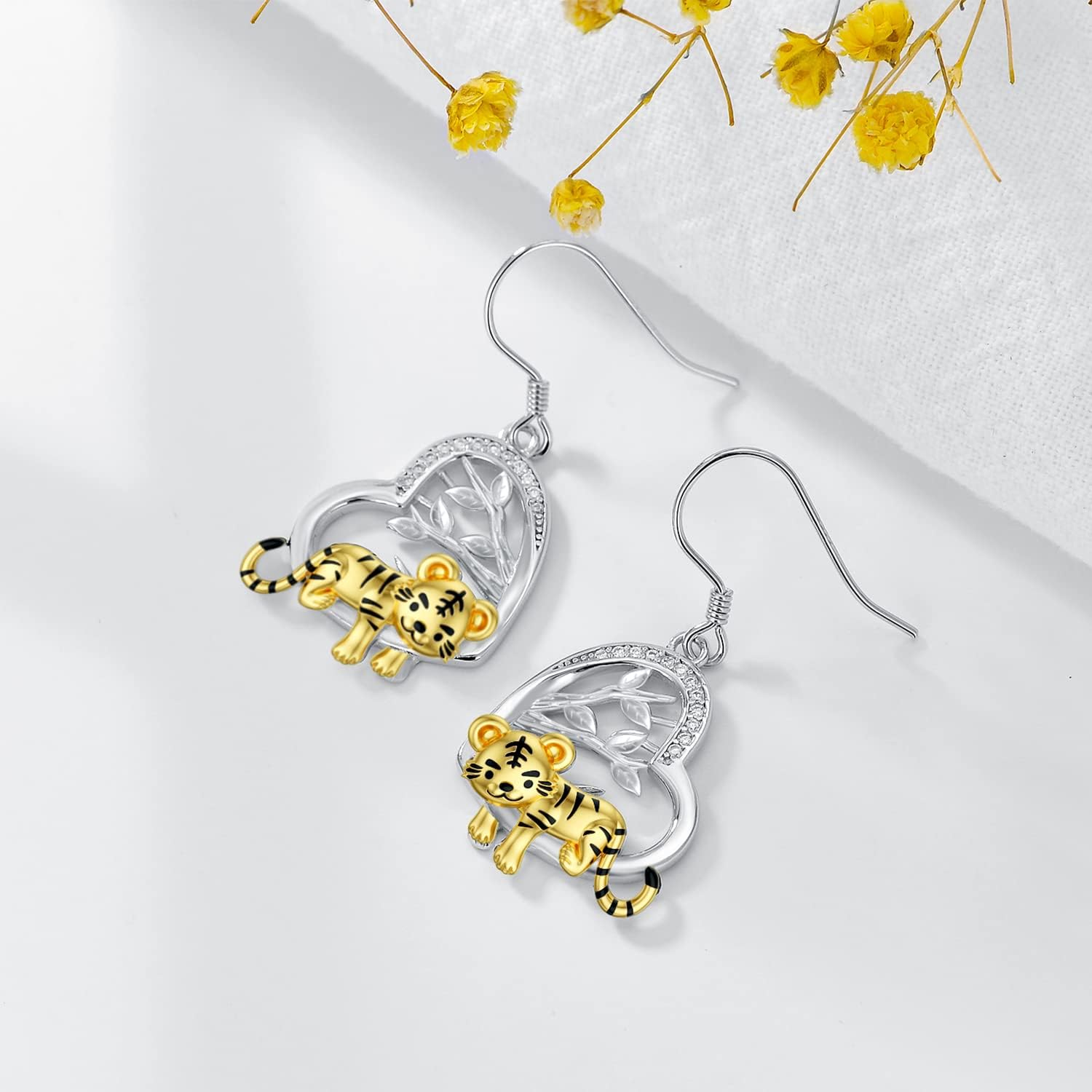 LONAGO Animal Earrings 925 Sterling Silver Cute Tiger Lion Cow Ladybug Monkey Dangle Earrings for Women