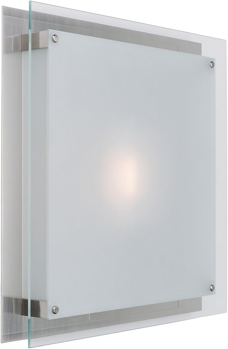 Vision - 16"sq. Flush Mount - Brushed Steel Finish - Frosted Glass Shade