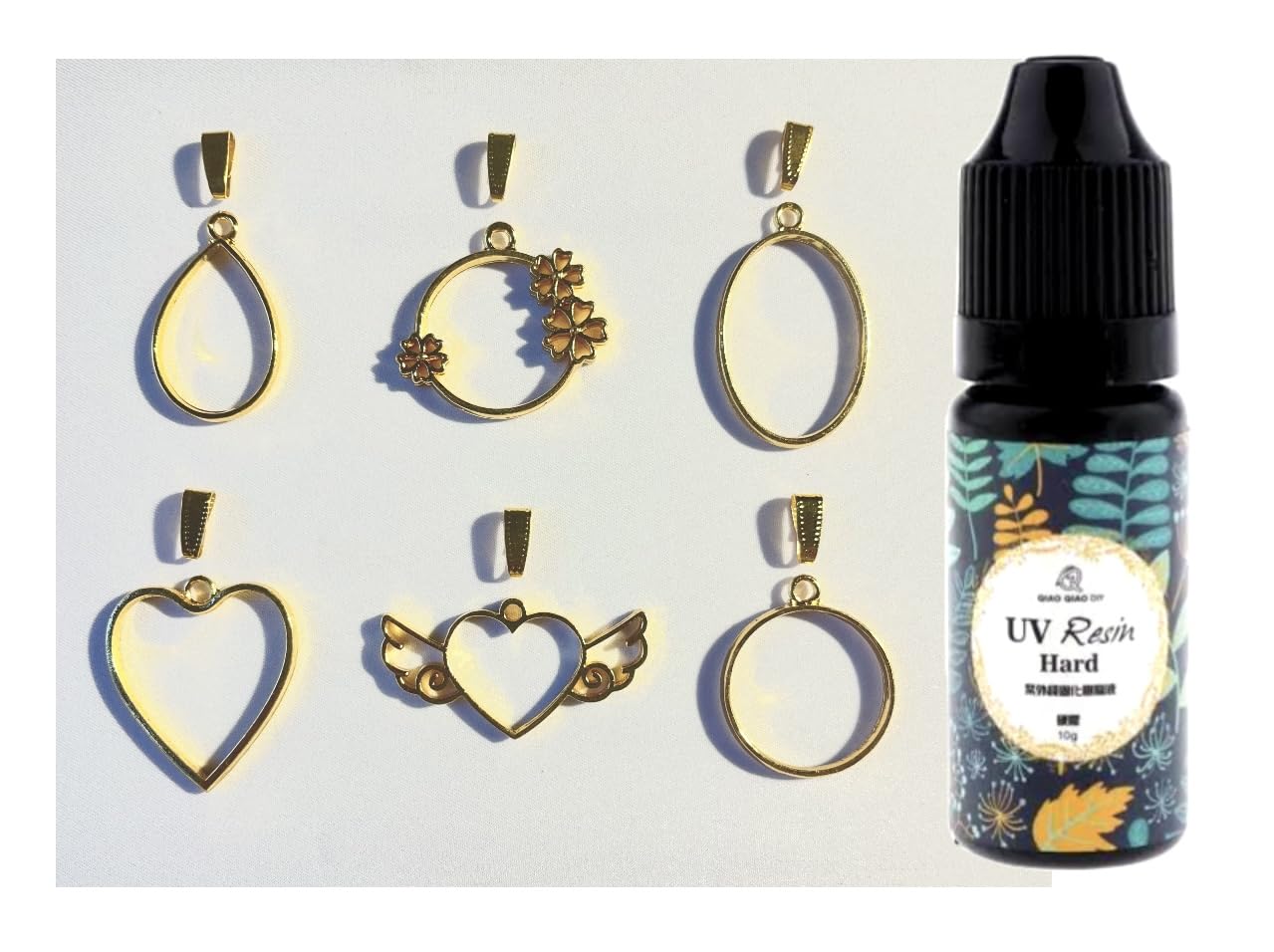 IRIKA Pack of 6 latest Designs Jewelry Pendant Bezels with 10g UV Resin for resin art and craft