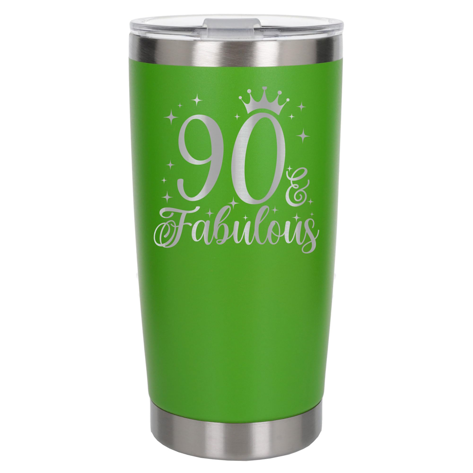 Always Looking Good 90th Birthday Gift 90 & Fabulous Engraved Insulated Travel Mug Gift for Her Present for 90 Year Old Green Thermal Coffee Flask Travel Mugs with Lids