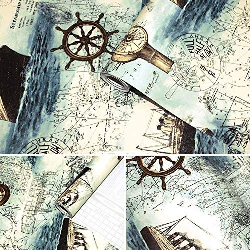 Image of Lependor 17.71 inch X 118 inch Nautical Map Wallpaper, Peel and Stick Removable Contact Paper Decorative - 17.71 inch X 9.8 ft