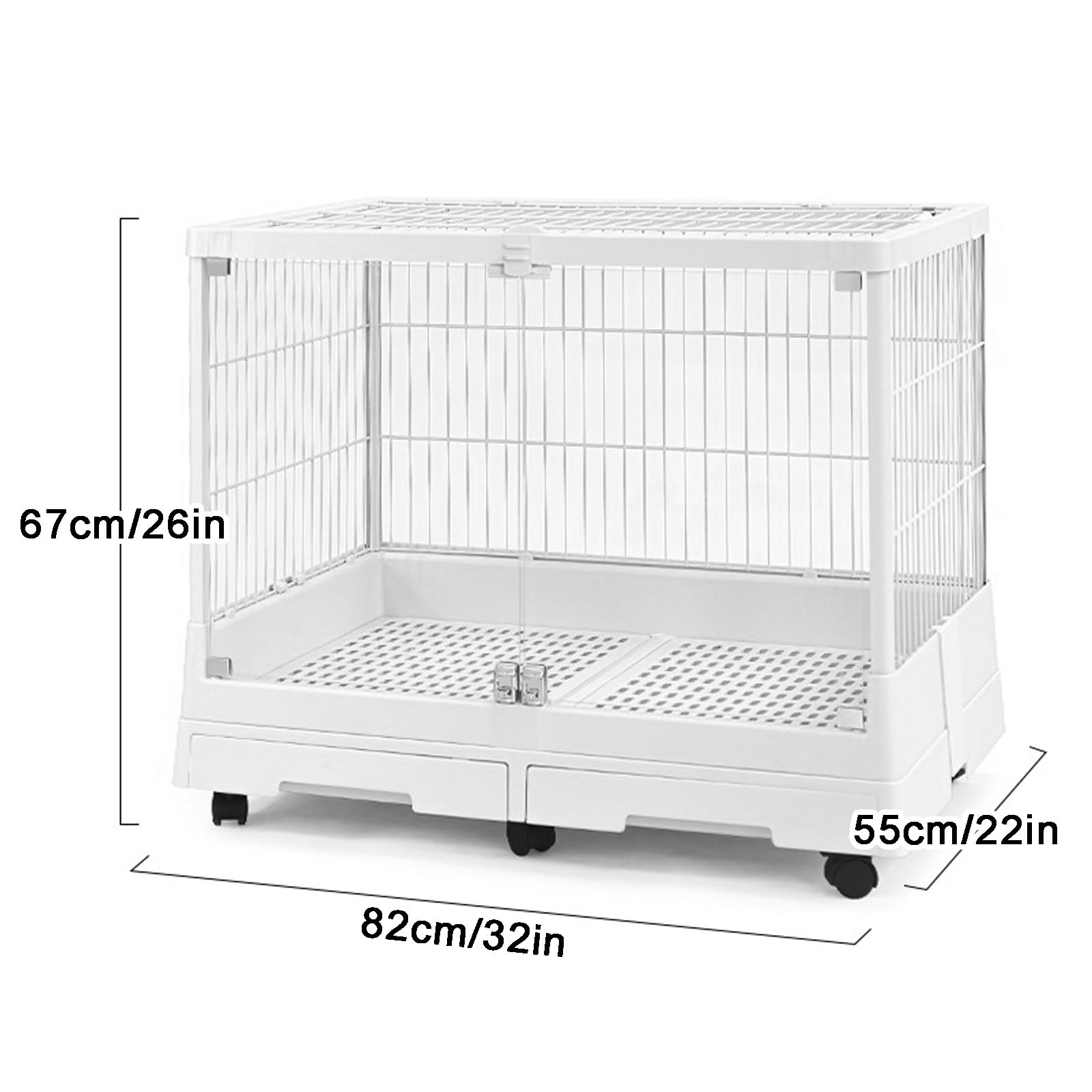 Jaula Conejo Grande con Bandejas Extraíbles, Jaula para Conejos con Ruedas, Puerta de Vidrio Templado y Conejera de Metal, Casa Extraíble para Conejillos de Indias(White)