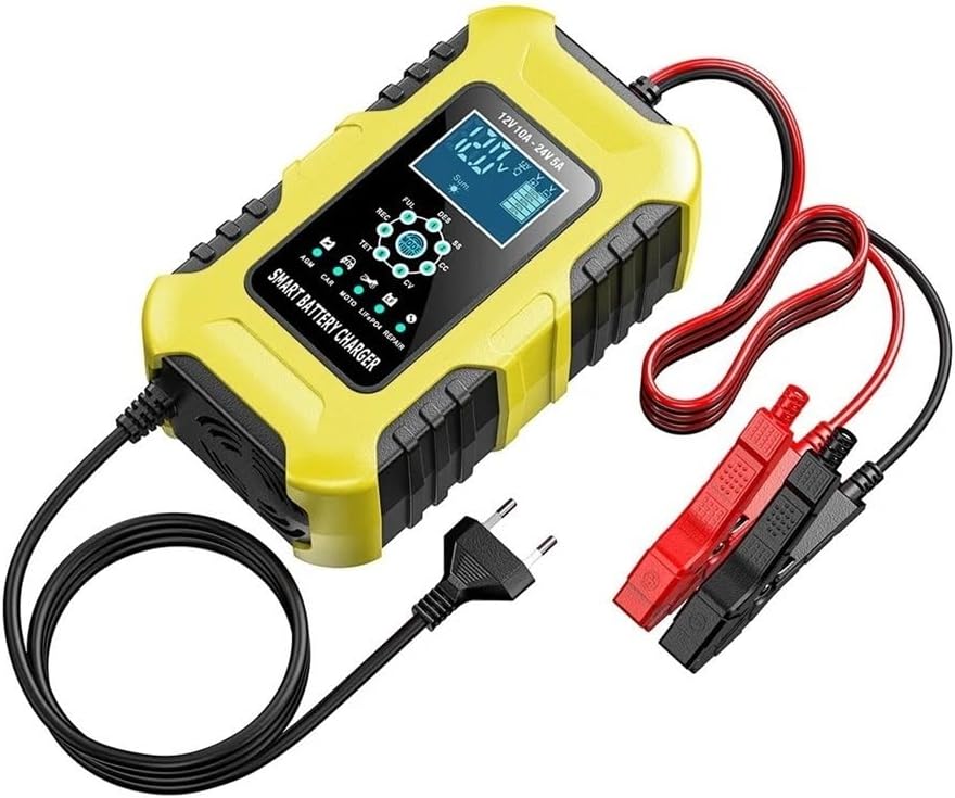 12V 10A 24V 5A Portable Automatic Car Battery Charger Intelligent Maintainer for Wet Cell Auto Batteries(Army Green)