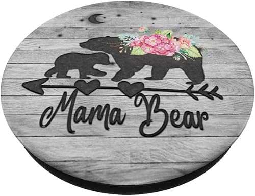 Miniatura 2 de Rosa rubor rosa floral Mama oso y un cachorro bebé gris rústico PopSockets intercambiables PopGrip